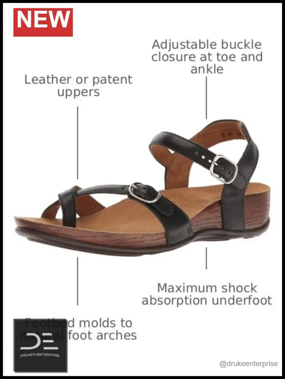 SAS Pampa Leather Toe Loop Sandal Wedge Low Heel Buckle Slingback